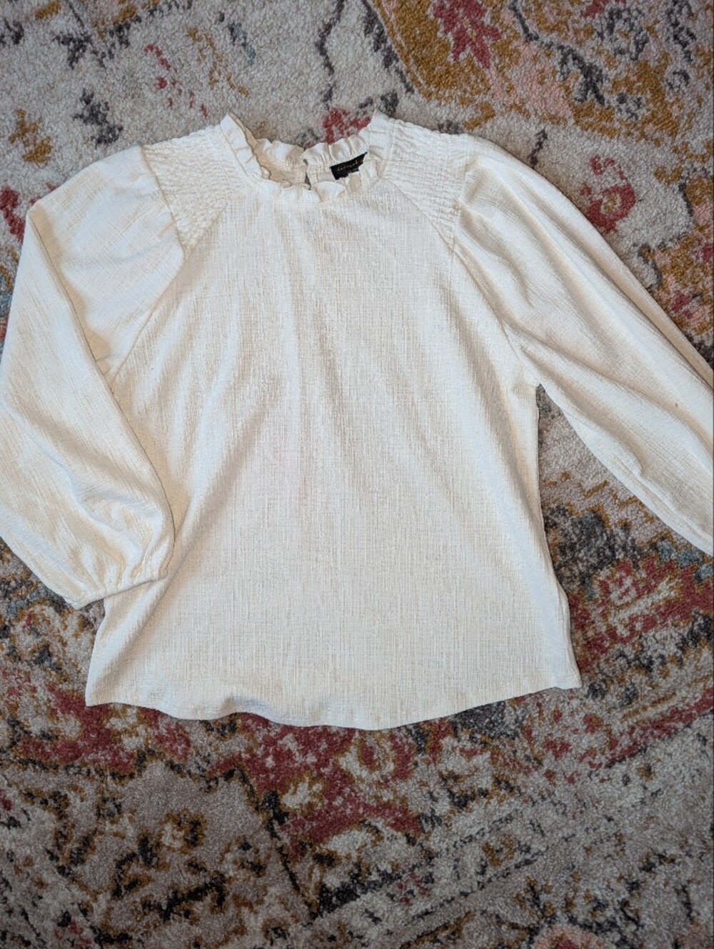 Current Air Women's M Cream Textured Long Sleeve Top Cotton Light Cottage Office